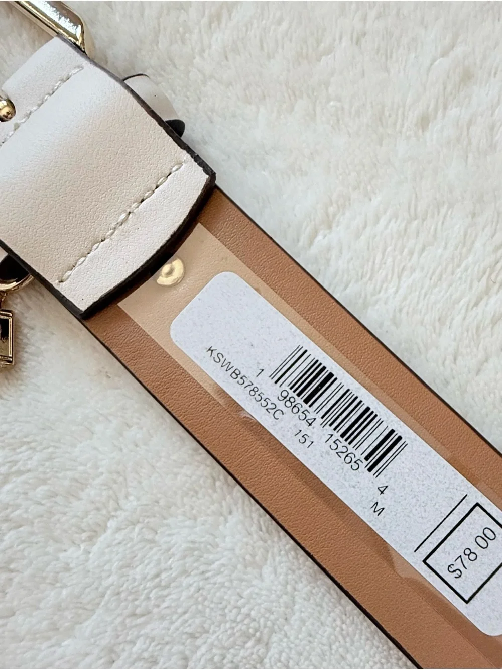 New Kate Spade Cream Leather Belt with Gold Lock & Key Charm - Size Medium (NWT)